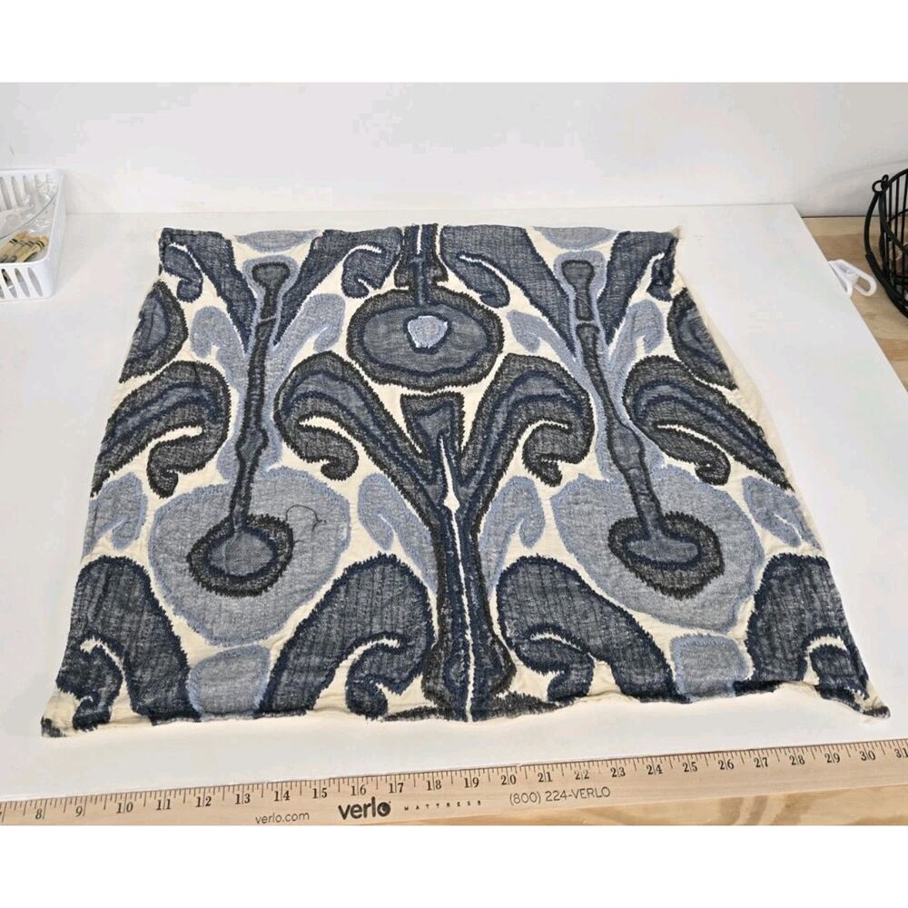 Pottery Barn Kenmare Ikat Blue Embroidered Decorative Pillow Cover 24 x 24